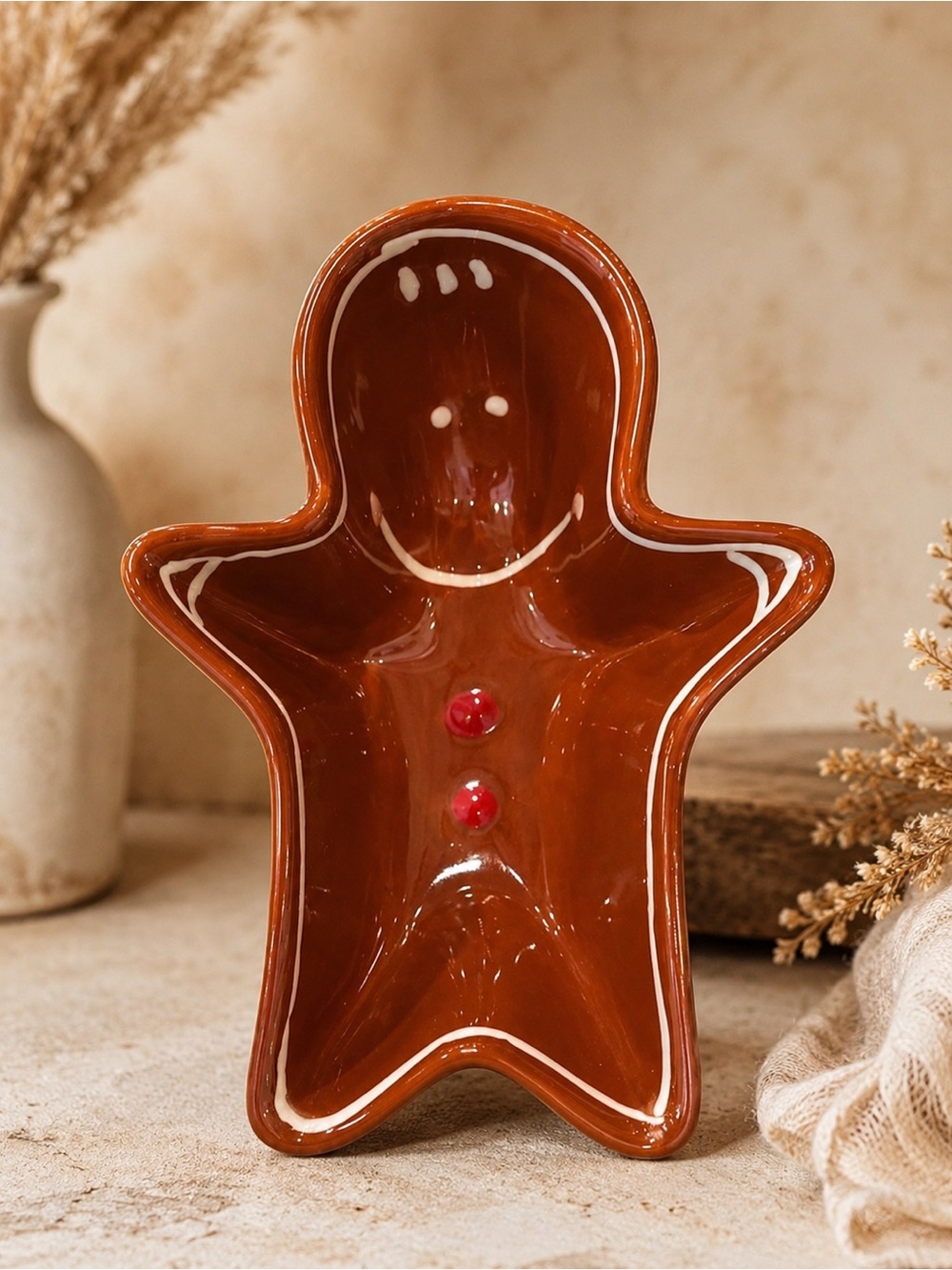 SCM Design Gingerbread Man Christmas Ceramic Candy‎ Dish